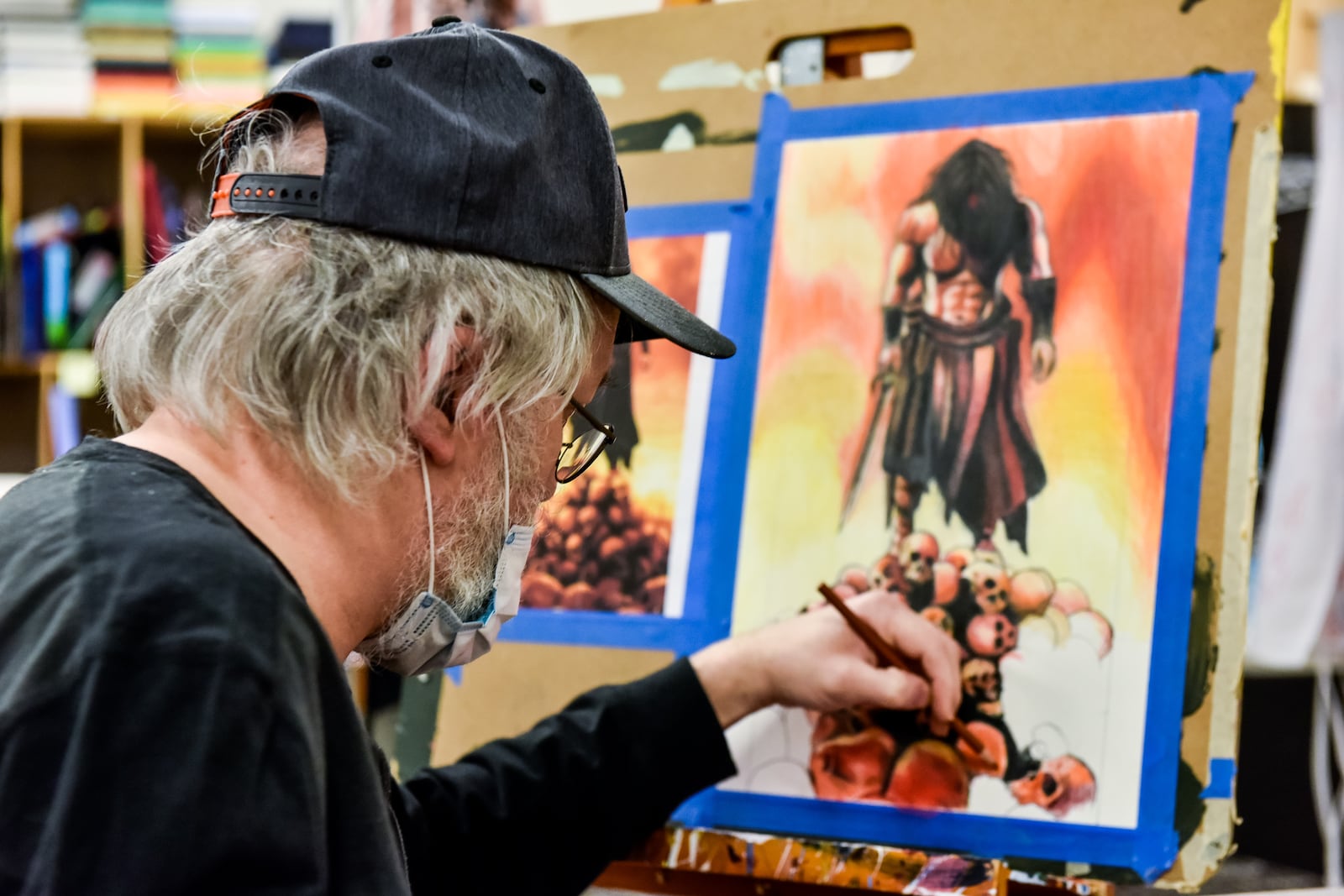 Jay Stone works on a drawing project at InsideOut Studios Monday, January 11, 2021 on High Street in Hamilton. InsideOut Studios is now under a new nonprofit called Inspiration Studios. NICK GRAHAM / STAFF