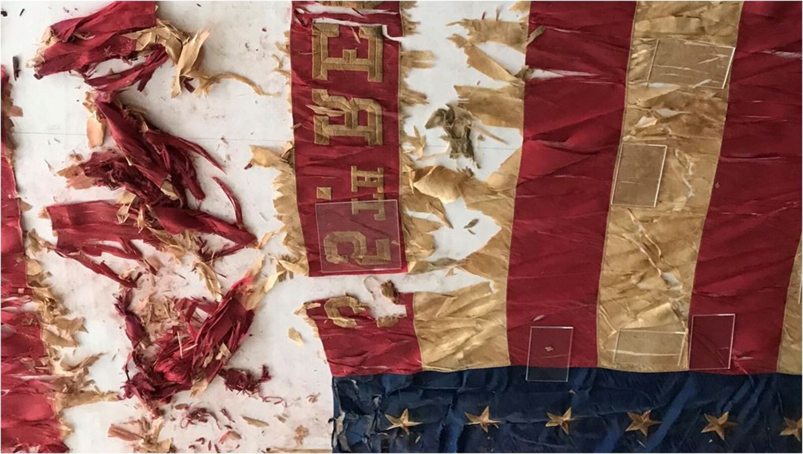 This was one of the Butler Boys' battle flags that saw action during the Civil War. It is now being restored in Cleveland and should return to Hamilton in early 2022. PROVIDED