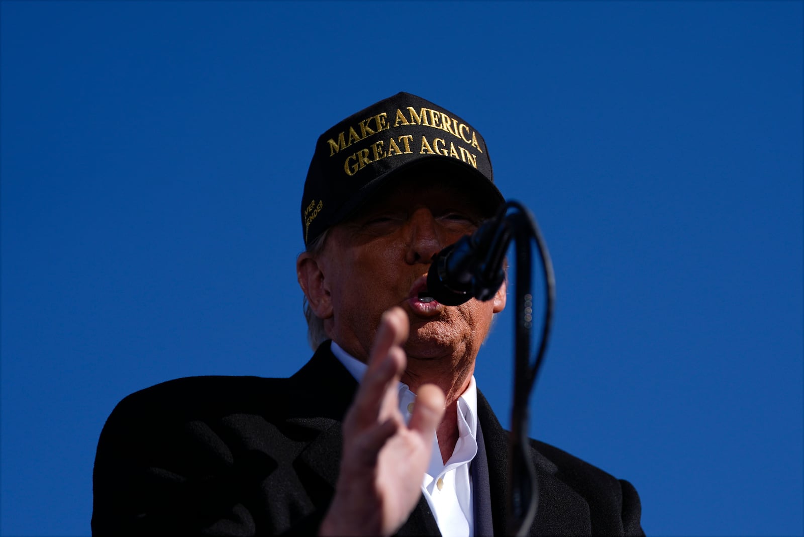 Republican presidential nominee former President Donald Trump speaks at a campaign rally at Albuquerque International Sunport, Thursday, Oct. 31, 2024, in Albuquerque, N.M. (AP Photo/Julia Demaree Nikhinson)