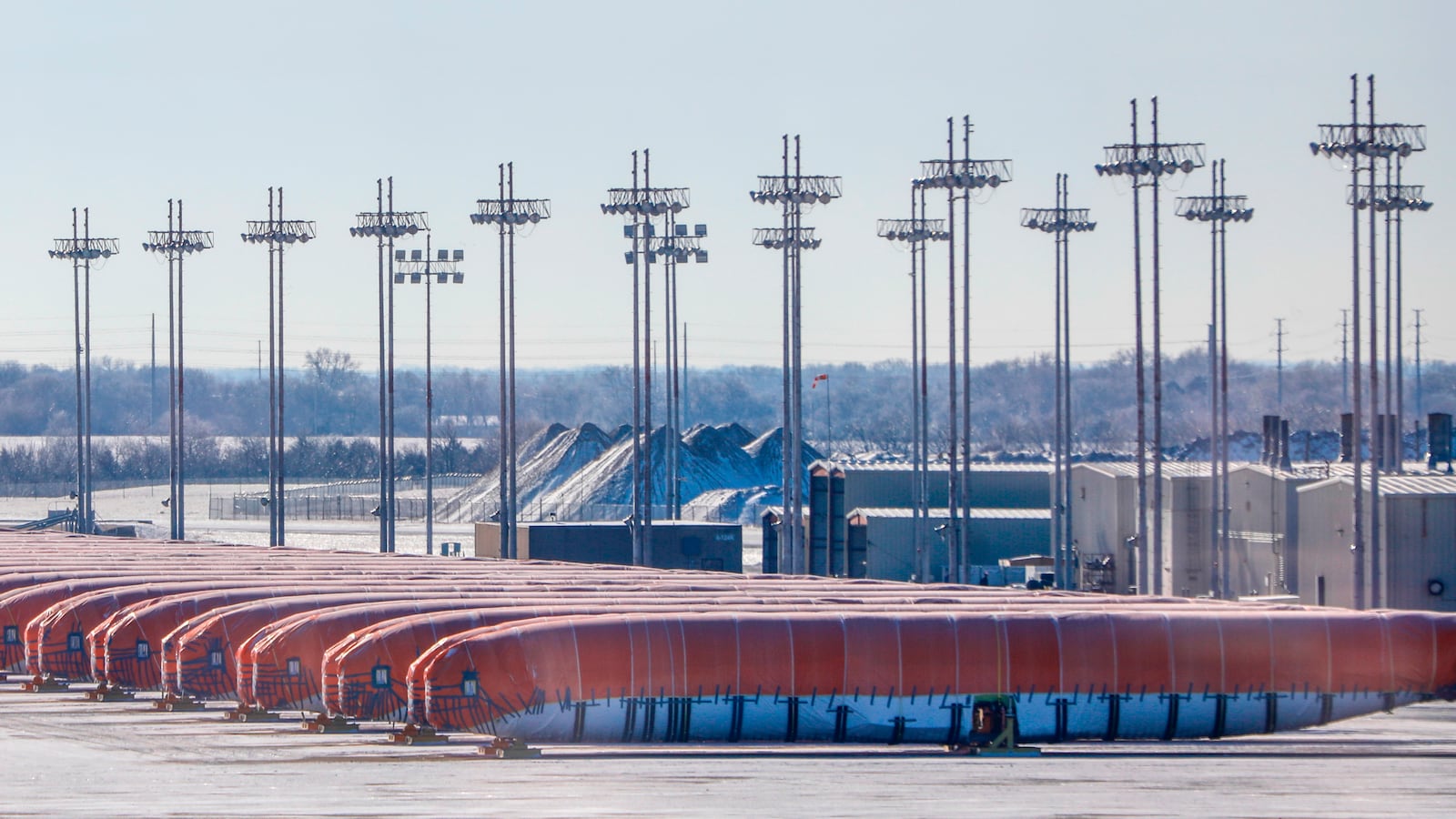 FILE - In this undated photo Boeing 737 Max fuselages sit on a tarmac outside of the Spirit AeroSystems' factory in Wichita, Kansas. (Travis Heying/The Wichita Eagle via AP, File)