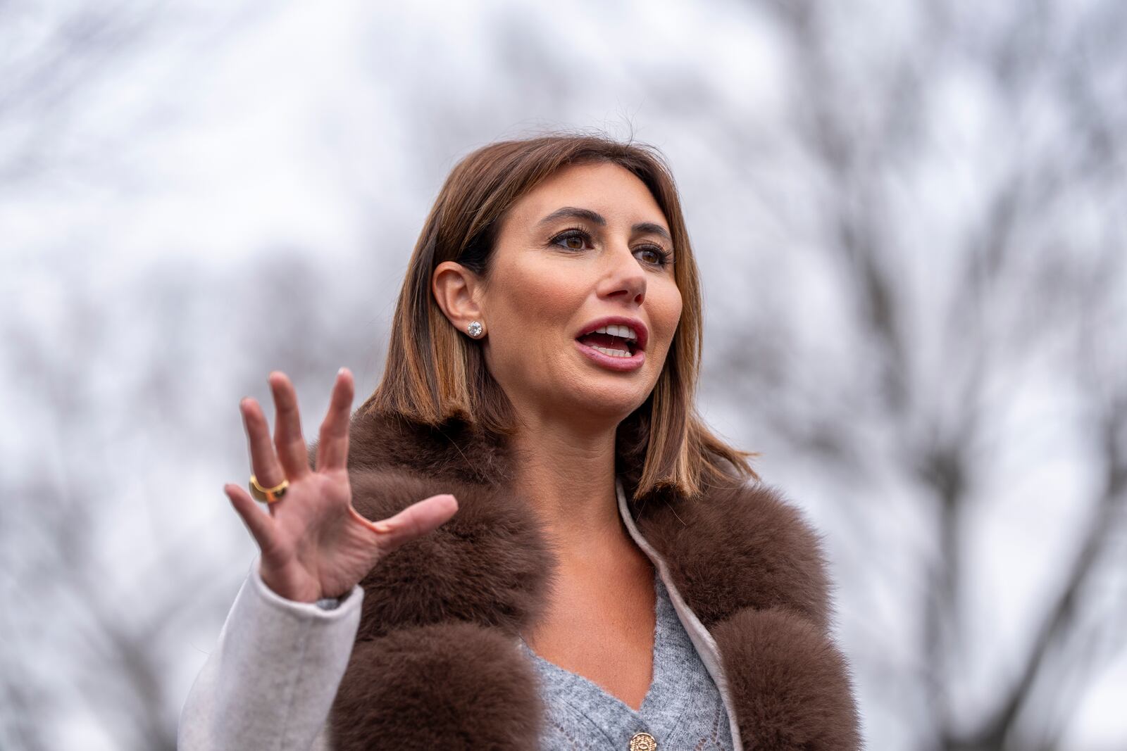 Alina Habba, counselor to the President, speaks with reporters the White House, Tuesday, Feb. 25, 2025, in Washington. (Photo/Alex Brandon)