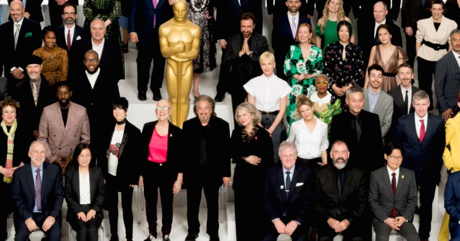 92nd Oscars nominees at the Oscar Nominee Luncheon held at the Ray Dolby Ballroom, Monday, January 27, 2020. The 92nd Oscars will air on Sunday, February 9, 2020 live on ABC. Yellow Springs resident Julia Reichert stands next to Al Pacino.  Charlize Theron can also be seen in this cropped and zoomed in  photo.