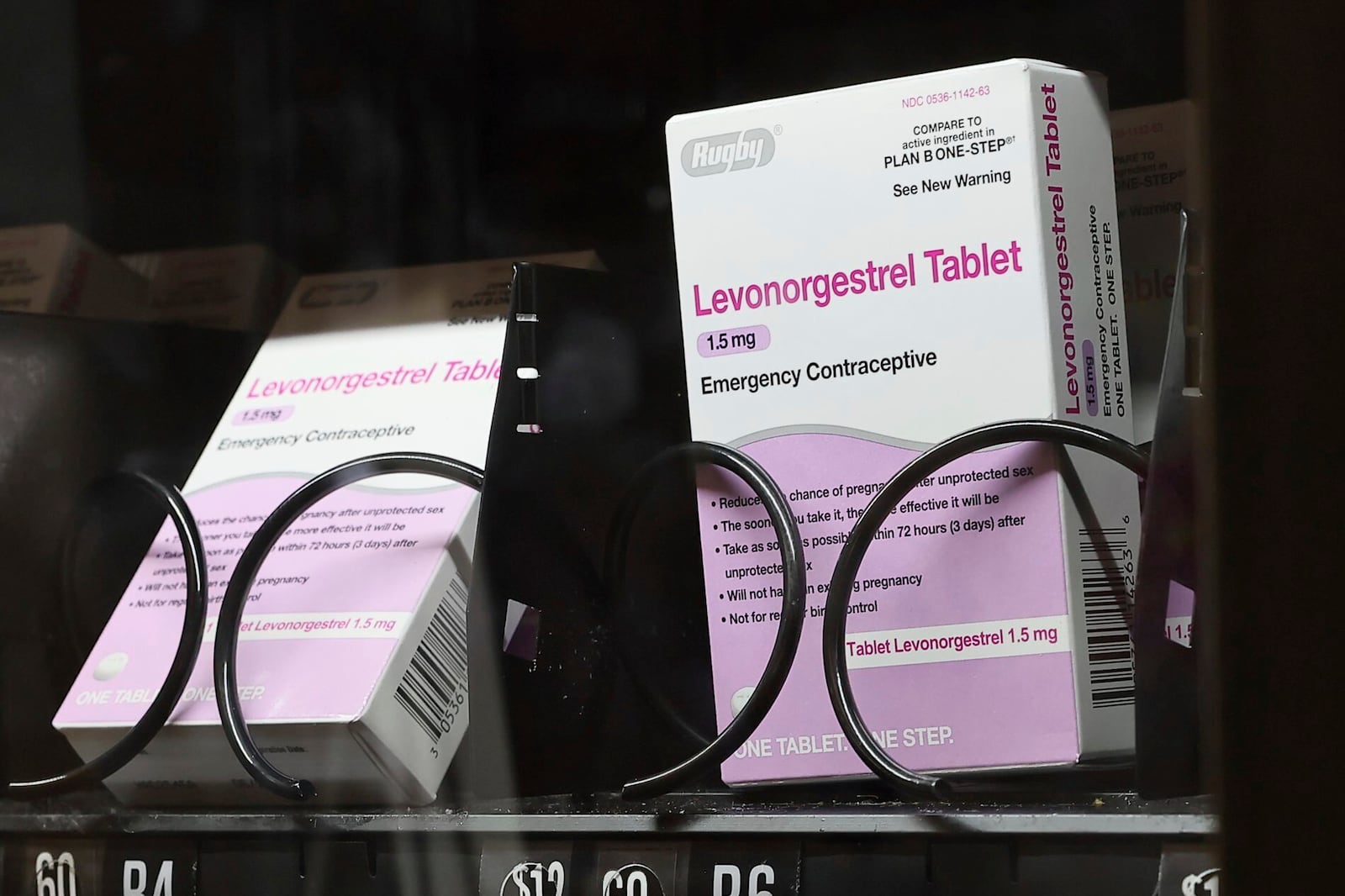 FILE - The emergency contraceptive levonorgestrel is displayed for sale in a vending machine on the campus of the University of Washington in Seattle on Friday, June 2, 2023. (Kevin Clark/The Seattle Times via AP, File)