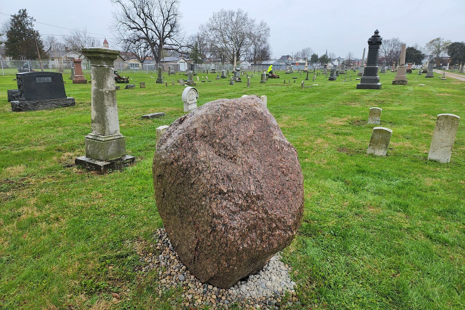 A giant rock has been set at the Middletown Cemetery on First Avenue to honor the veterans buried there. NICK GRAHAM/STAFF