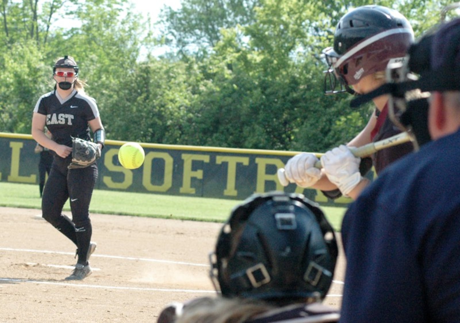 Lakota East pitcher Sydney Larson delivers a pitch to the plate May 17 during a Division I district softball championship game against Lebanon at Centerville. East won 3-0. RICK CASSANO/STAFF