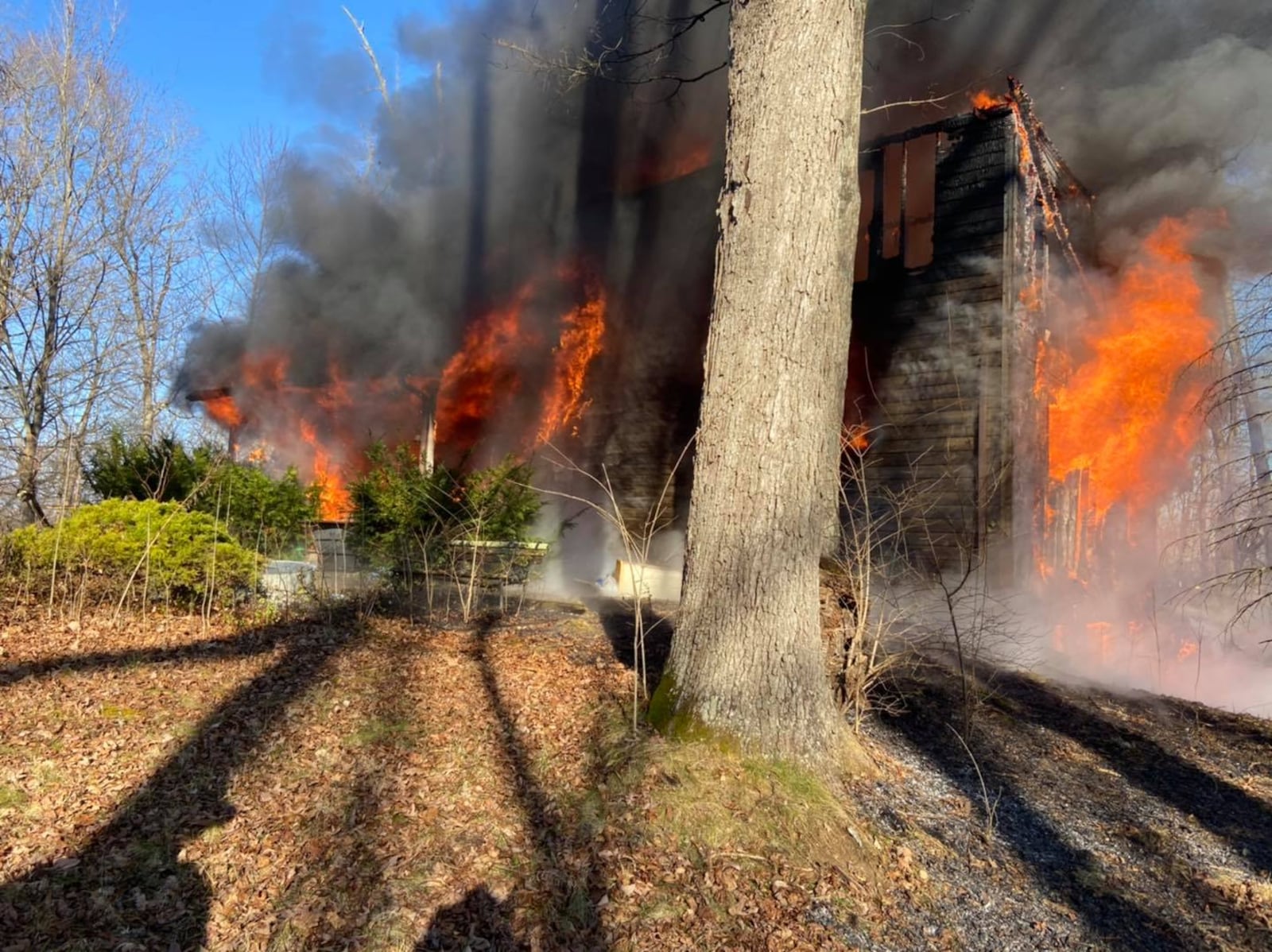 A house on Browns Run Road in Madison Twp. was destroyed by fire on Saturday. Residents escaped without injury. SUBMITTED