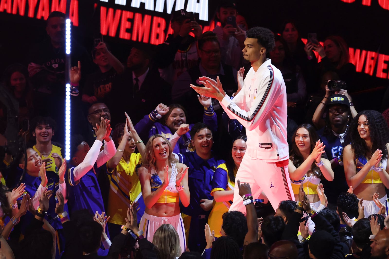 San Antonio Spurs center Victor Wembanyama is introduced during the NBA All-Star basketball game Sunday, Feb. 16, 2025, in San Francisco. (AP Photo/Jed Jacobsohn)