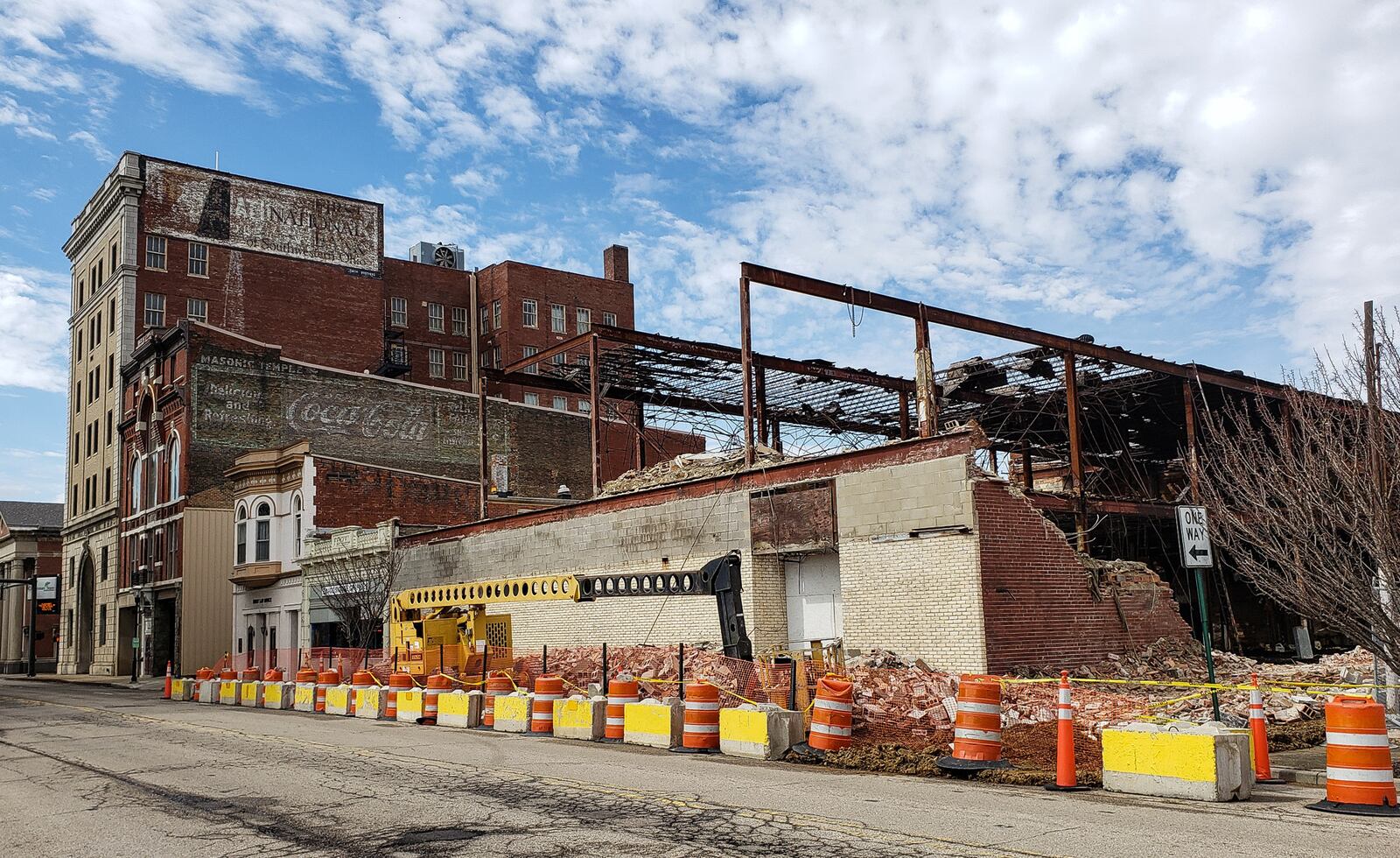 Demolition continues Wednesday, March 13, 2019 on the old Montgomery Ward building on North Main Street in Middletown. Bricks started to fall on the sidewalk from the wall facing North Main Street a few weeks ago so demolition work started ahead of schedule. NICK GRAHAM/STAFF