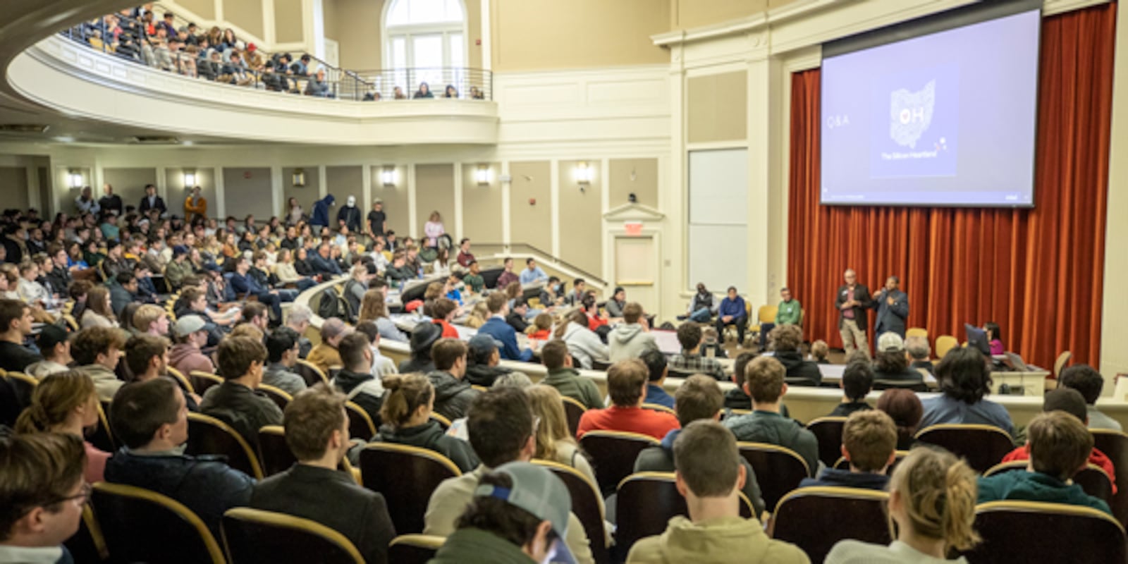 The growing relationship between Miami University and the much-anticipated $20 billion Intel company development in central Ohio recently drew a big crowd of students to a campus presentation to hear about career opportunities when they graduate. Intel’s semiconductor chip manufacturing “megacenter” being built east of Columbus is drawing national attention to Ohio’s attempt to become a version of California’s Silicon Valley  as the company looks to meet the need for more domestically produced chips. Students packed into Taylor Auditorium at Miami’s Farmer School of Business building on the Oxford campus. (Provided Photo\Journal-News)