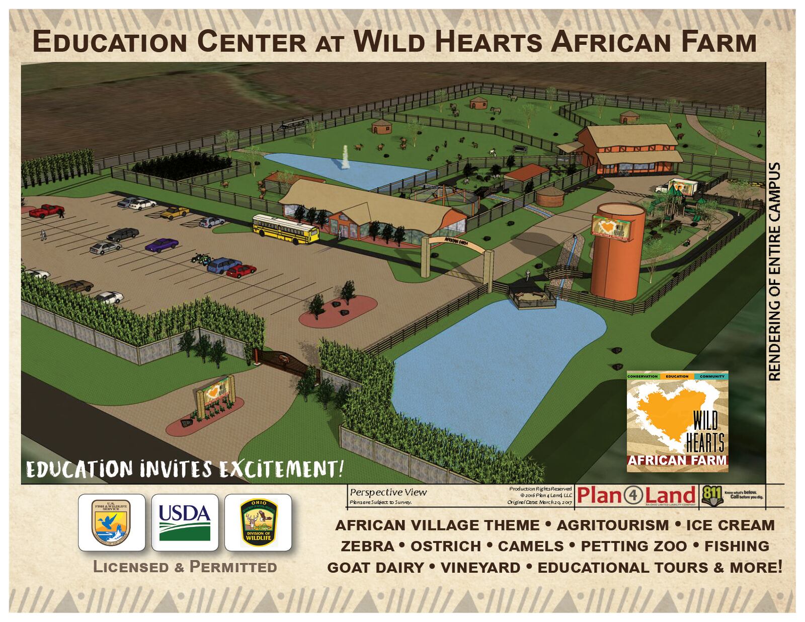 The concept plan for Wild Hearts African Farm & Petting Zoo.