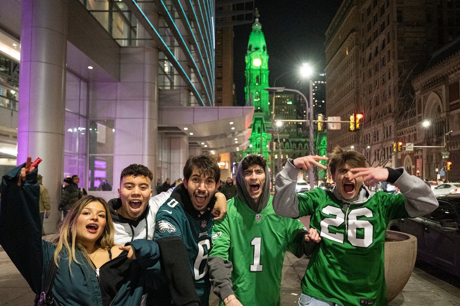 FILE - Philadelphia Eagles fans celebrate in Philadelphia after the team defeated the Washington Commanders in the NFC Championship NFL football game Sunday, Jan 26, 2025. (Jose F. Moreno/The Philadelphia Inquirer via AP, File)