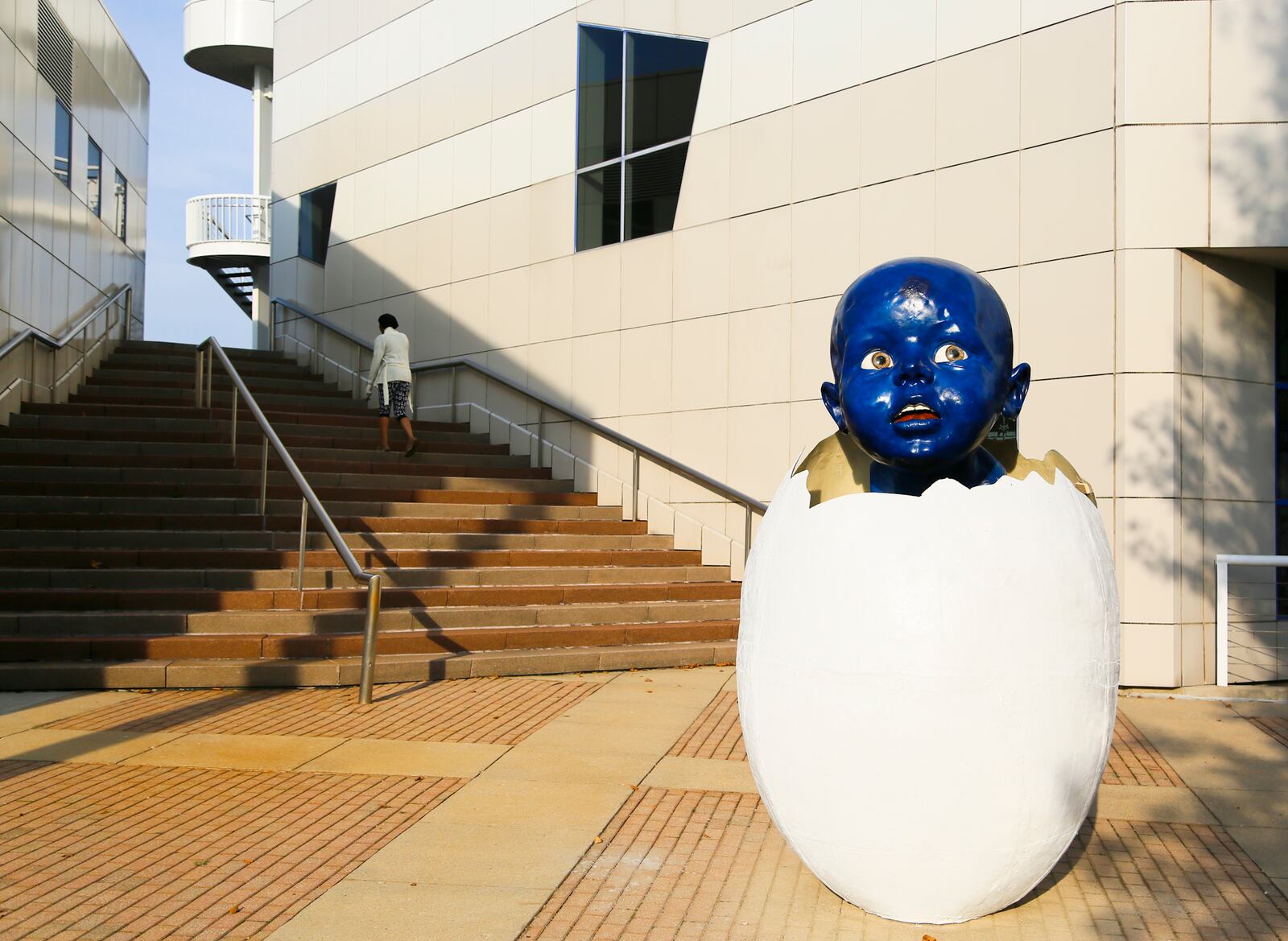 The sculpture “Hatched Baby” by German artist Wolfgang Auer.