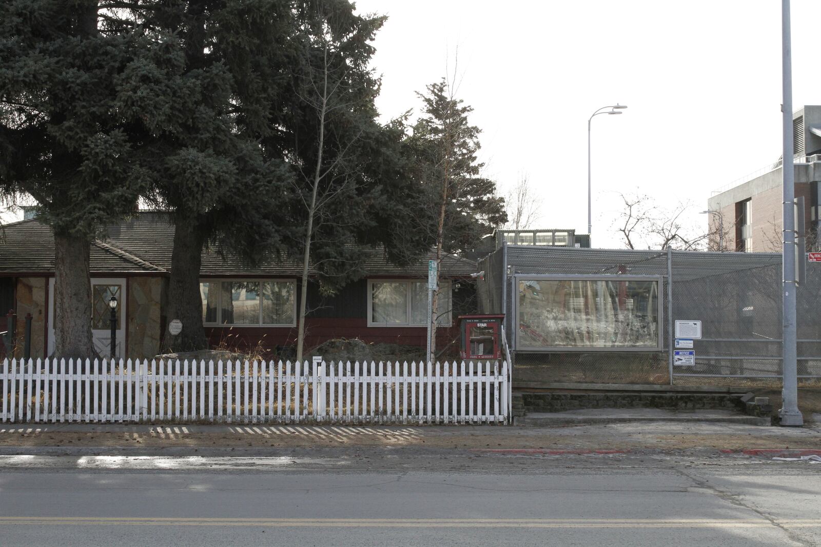 Albert Whitehead's home with an attached pen on the right for his pet reindeer Star in downtown Anchorage, Alaska, is shown March 11, 2025. (AP Photo/Mark Thiessen)