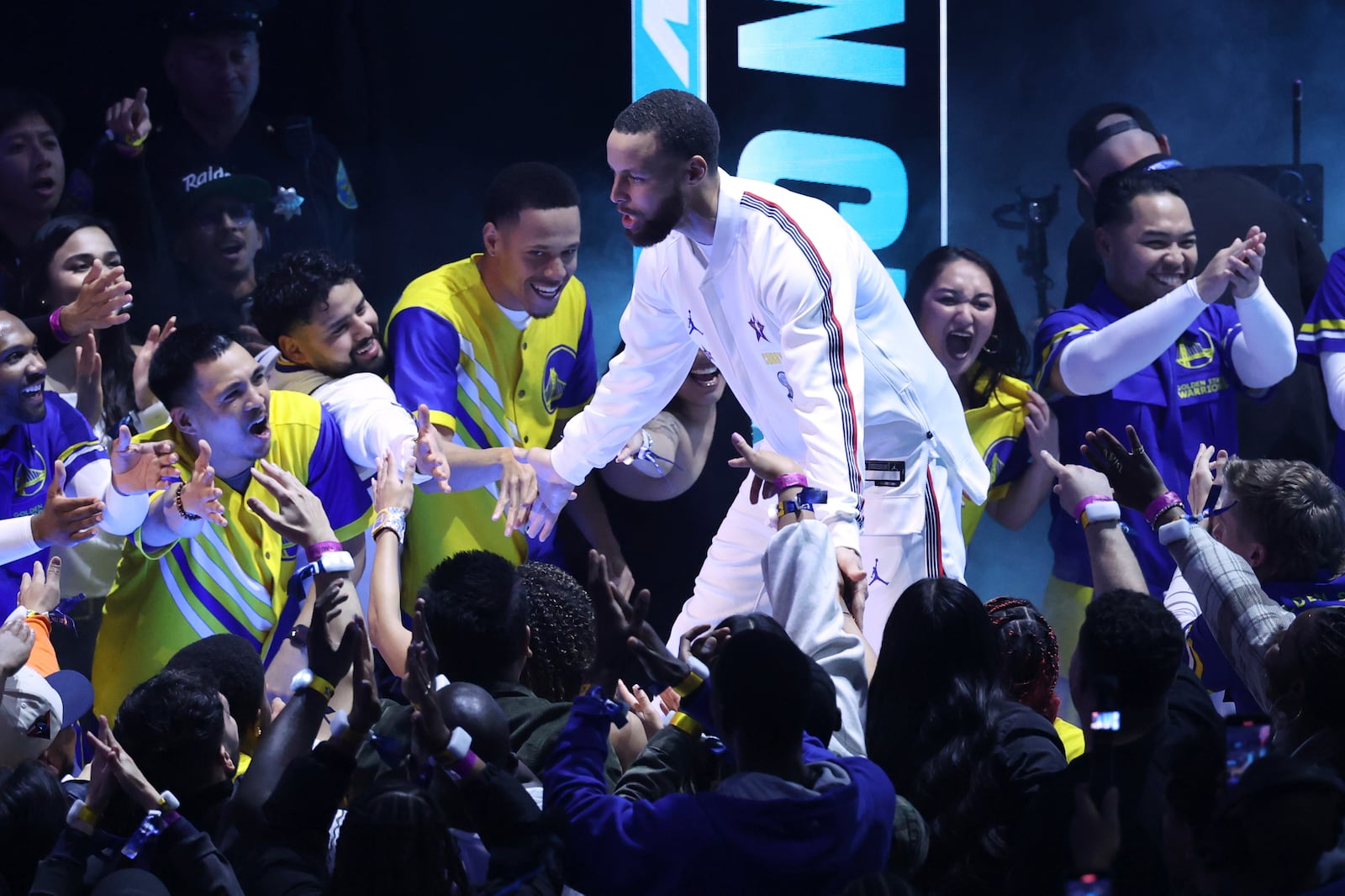 Golden State Warriors guard Stephen Curry is introduced during the NBA All-Star basketball game Sunday, Feb. 16, 2025, in San Francisco. (AP Photo/Jed Jacobsohn)