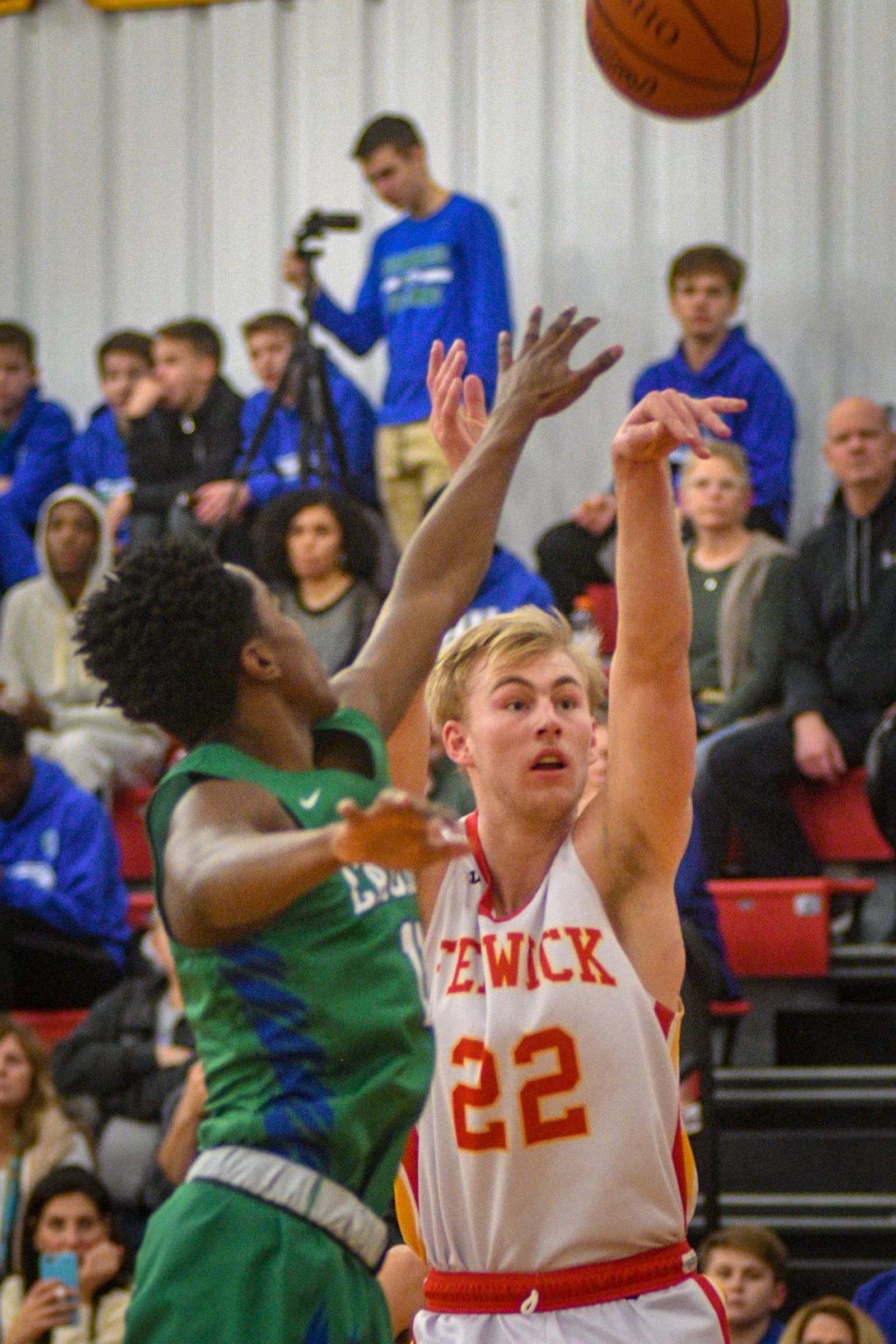 Fenwick’s C.J. Napier delivers a shot during Friday night’s game against Chaminade Julienne in Middletown. The visiting Eagles won 68-63 in double overtime. ROB MCCULLEY/RAM PHOTOGRAPHY