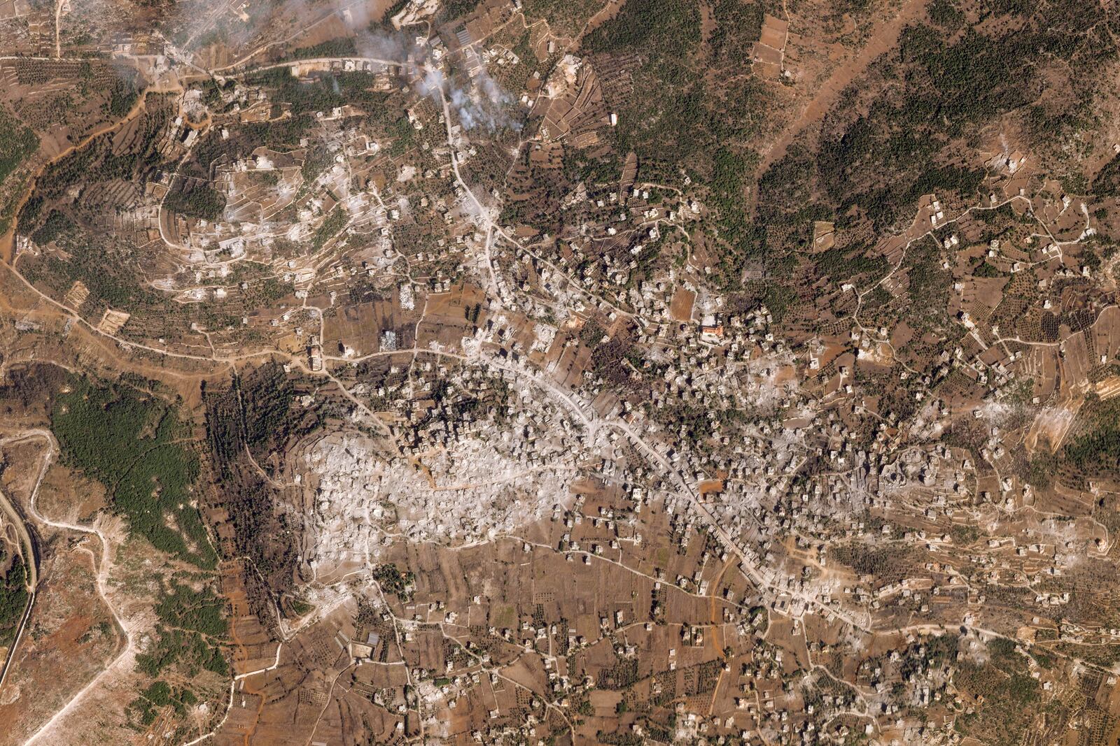 This Oct. 24 2024, satellite image from Planet Labs PBC shows the village of Aita al-Shaab in southern Lebanon. (Planet Labs PBC via AP)