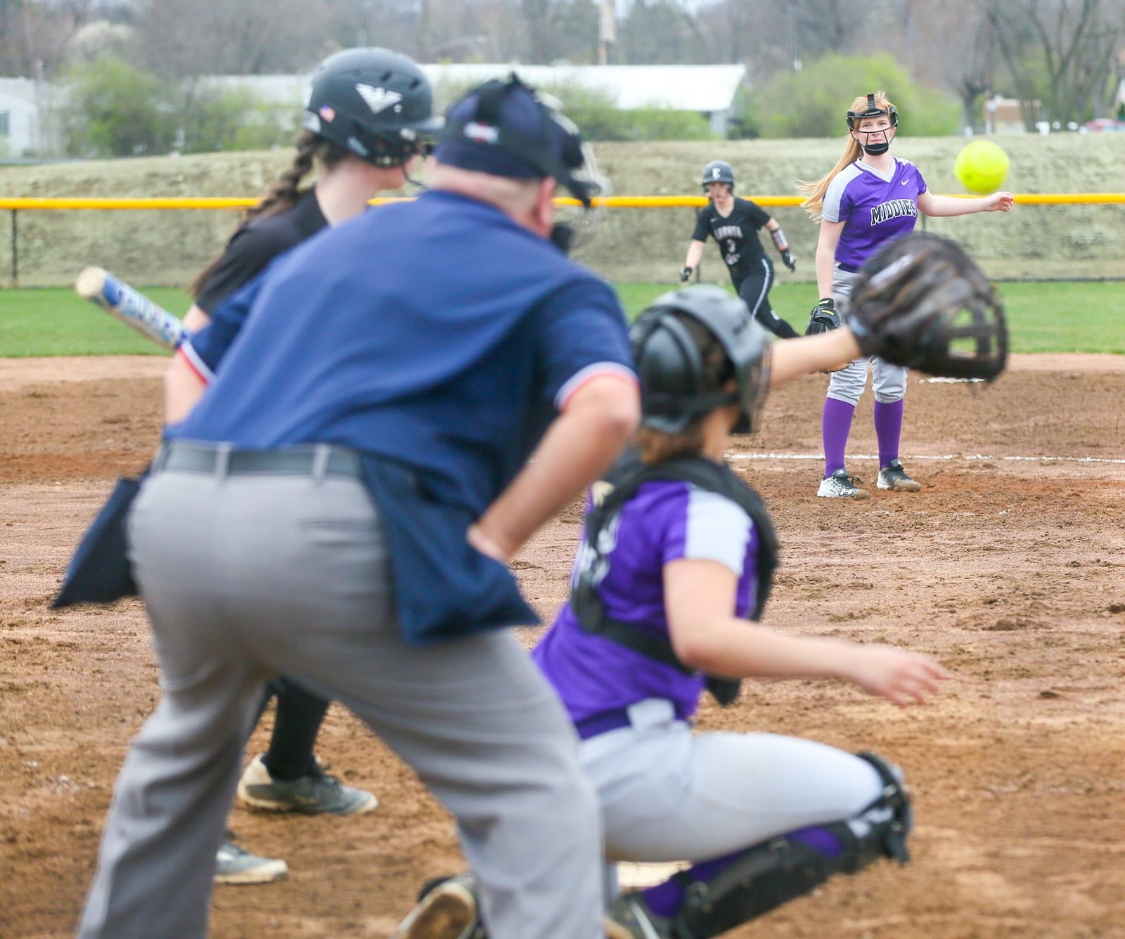 Middletown pitcher Hailey Ingram (17) throws in the first inning of their game against Lakota East at their new Lefferson Park field Monday. The visiting Thunderhawks won 15-1. GREG LYNCH/STAFF