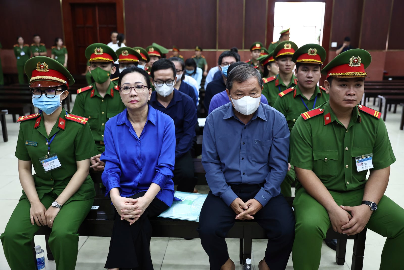 Vietnamese real estate tycoon Truong My Lan, second left, attends trial in an appeal she filed against her death sentence in a financial fraud case in Ho Chi Minh City, Vietnam, Tuesday, Dec. 3, 2024. (Tran Quynh/VNExpress via AP)