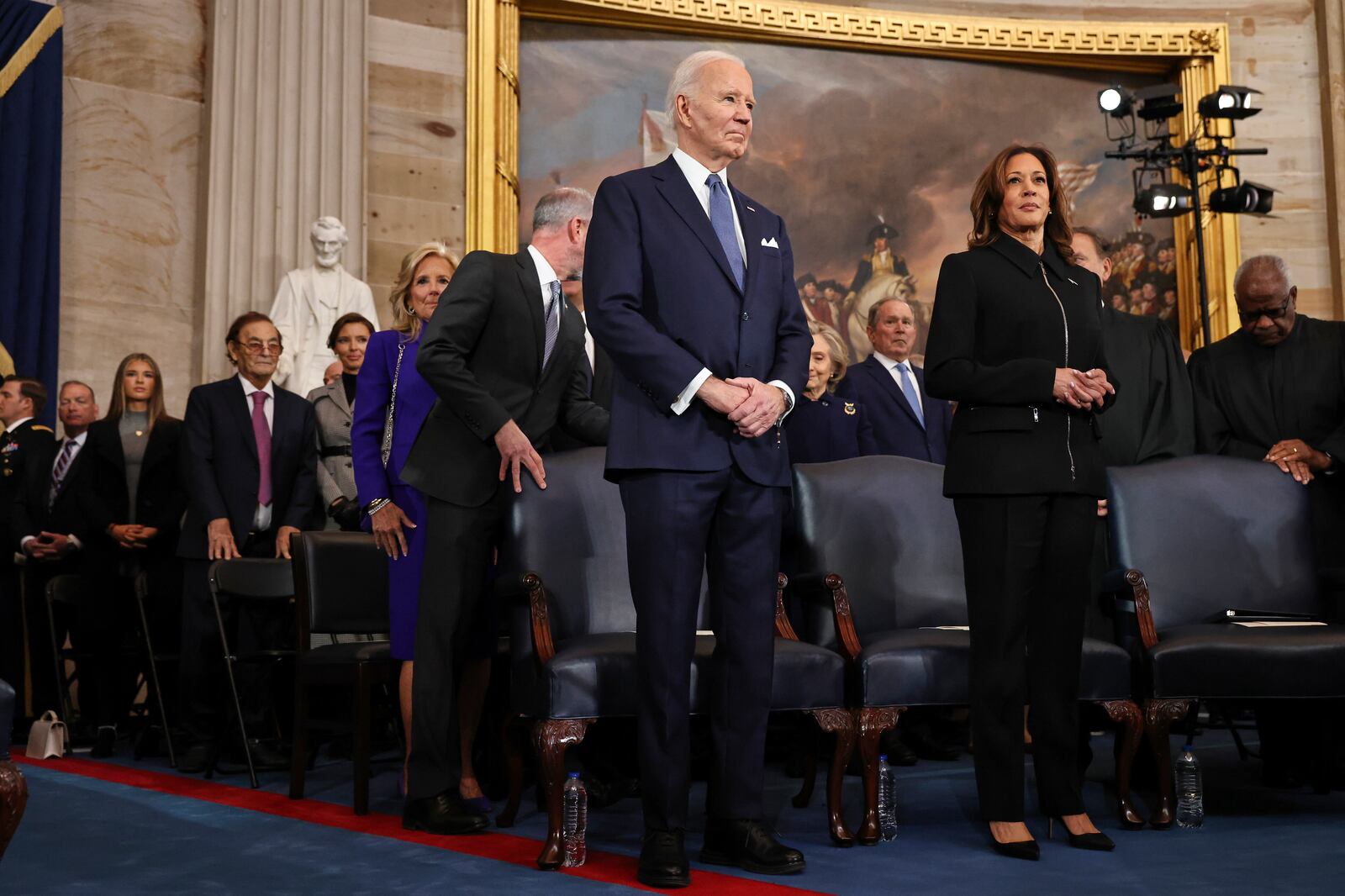 President Joe Biden and Vice President Kamala Harris arrive during the 60th Presidential Inauguration in the Rotunda of the U.S. Capitol in Washington, Monday, Jan. 20, 2025. (Chip Somodevilla/Pool Photo via AP)