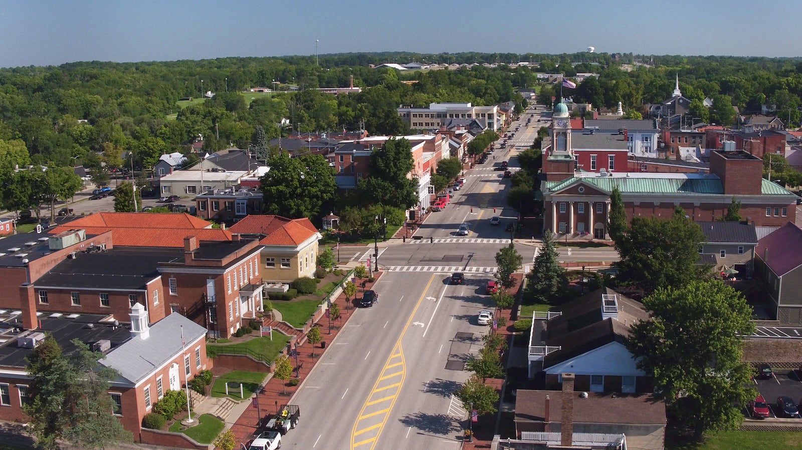 Aerial view of the Broadway Street corridor in downtown Lebanon.   TY GREENLEES / STAFF