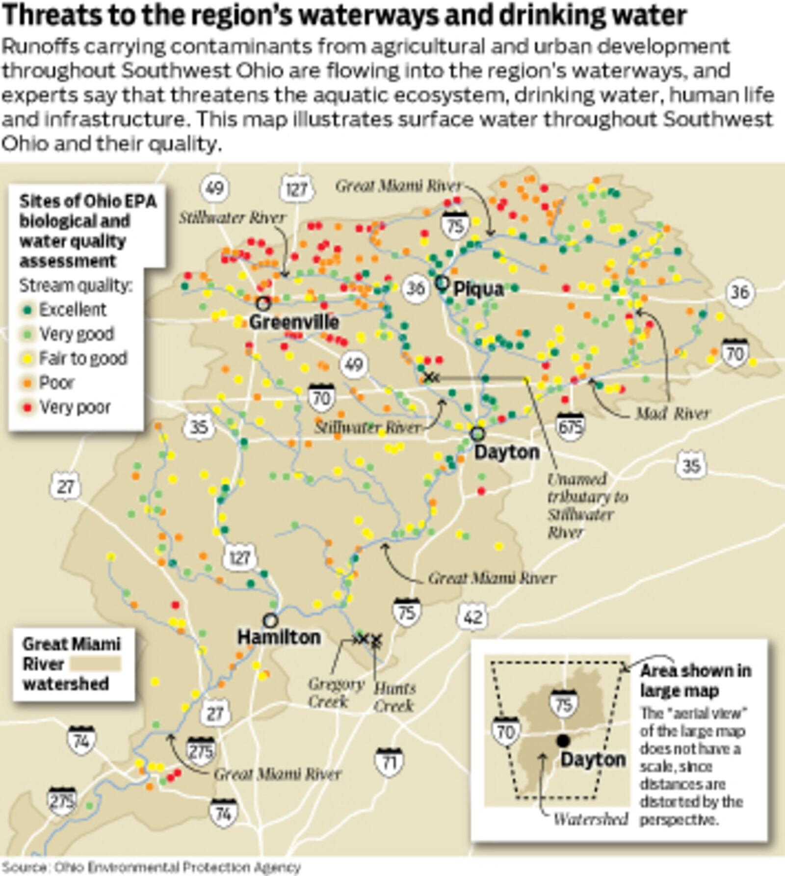 This map illustrates surface water throughout Southwest
Ohio and their quality. MARK FREISTEDT/STAFF