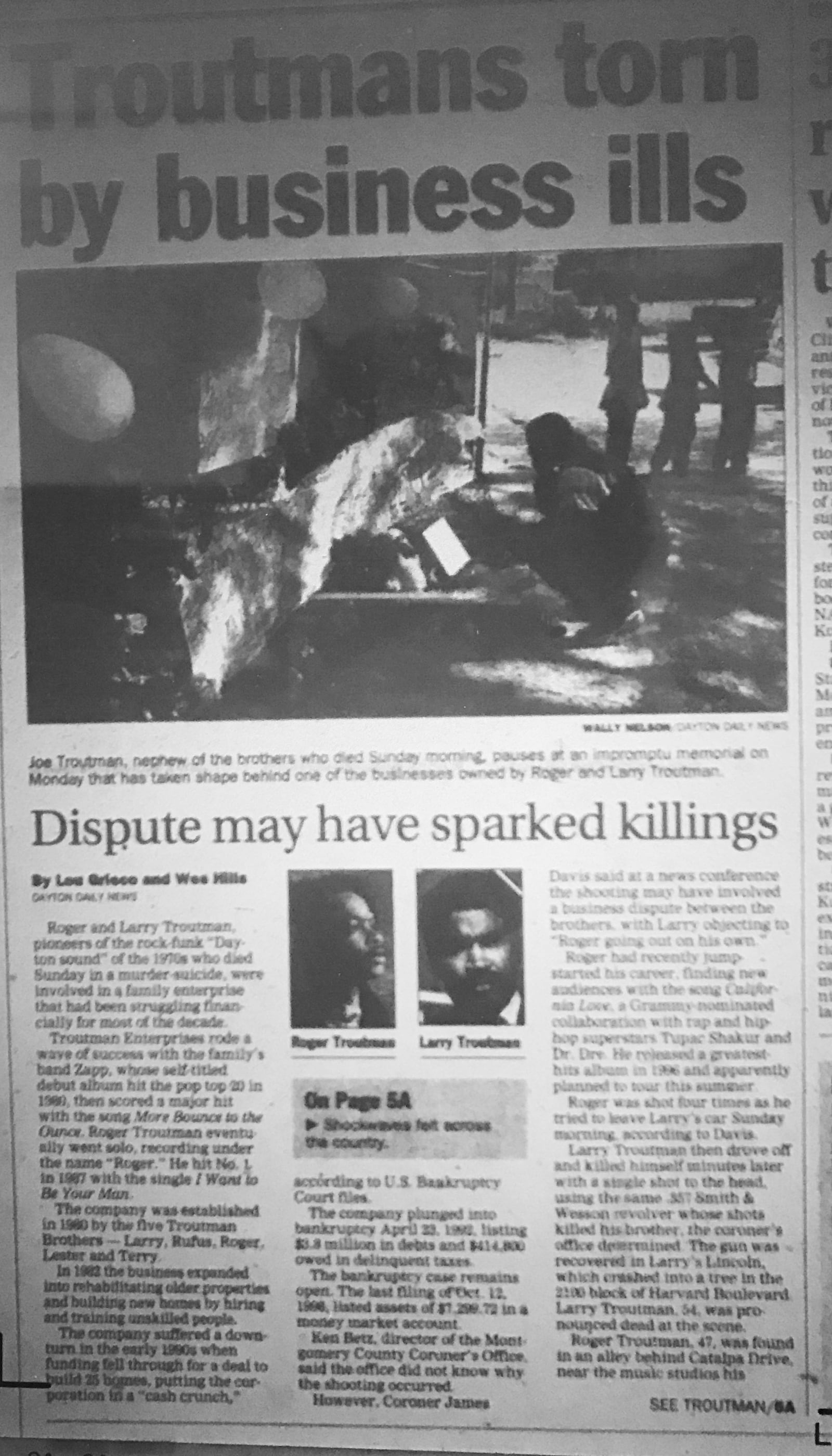 The death of Roger and Larry Troutman in a  murder-suicide made headlines in the Dayton Daily News in 1999. Source: Dayton Daily News archives