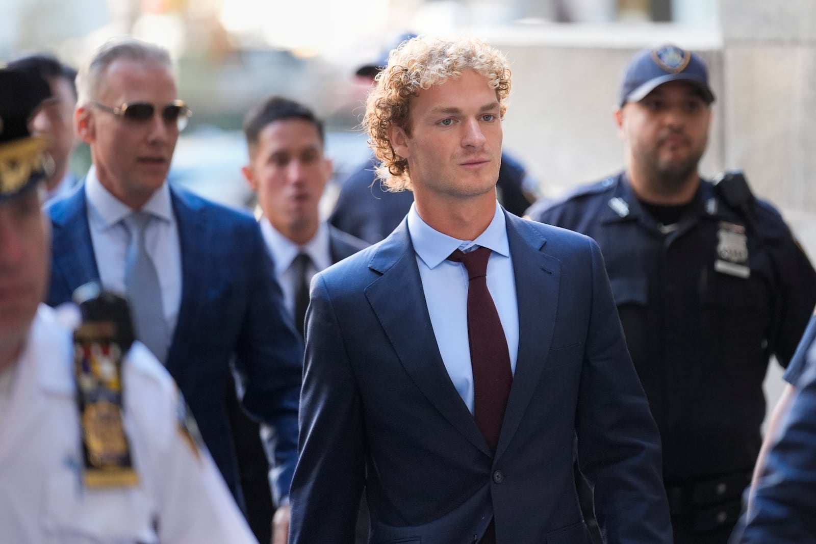 Daniel Penny arrives to Manhattan criminal court in New York, Monday, Oct. 21, 2024. Jury selection is set to begin in the criminal trial of the U.S. Marine Corps veteran who placed a man in a deadly chokehold aboard a New York City subway train last year. (AP Photo/Seth Wenig)