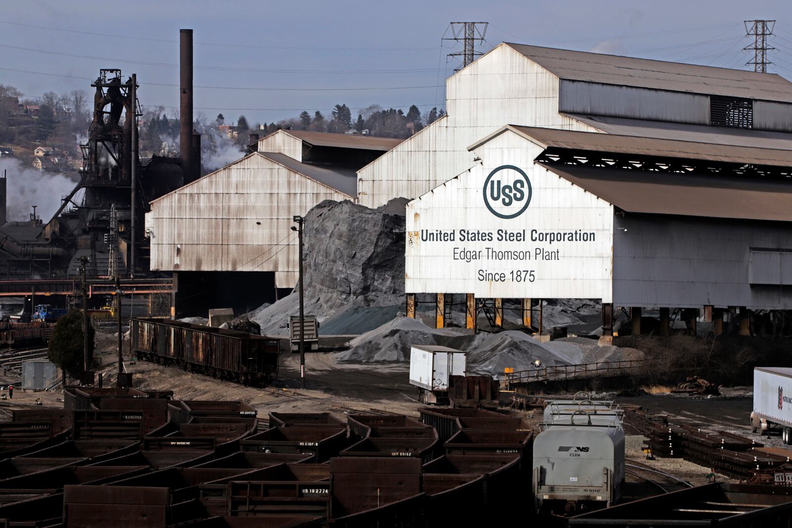 FILE - United States Steel's Edgar Thomson Plant in Braddock, Pa., Feb 26, 2019. (AP Photo/Gene J. Puskar)