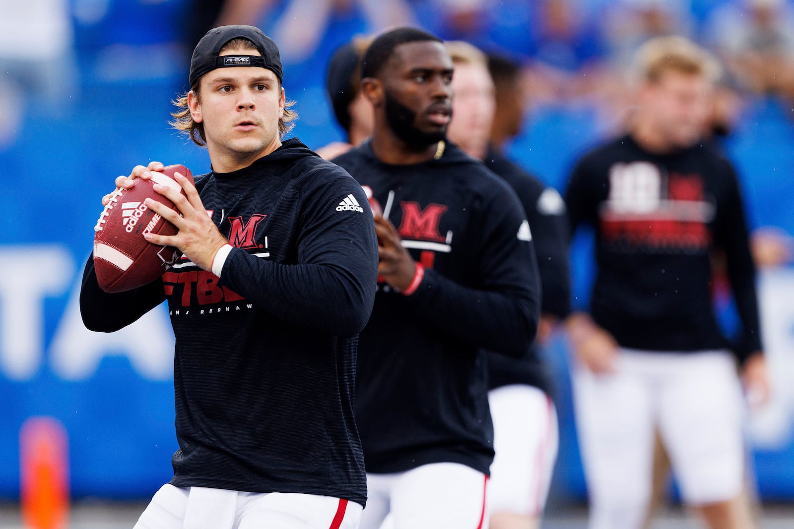 Miami (Ohio) quarterback Brett Gabbert warms up before an NCAA college football game against Kentucky in Lexington, Ky., Saturday, Sept. 3, 2022. (AP Photo/Michael Clubb)