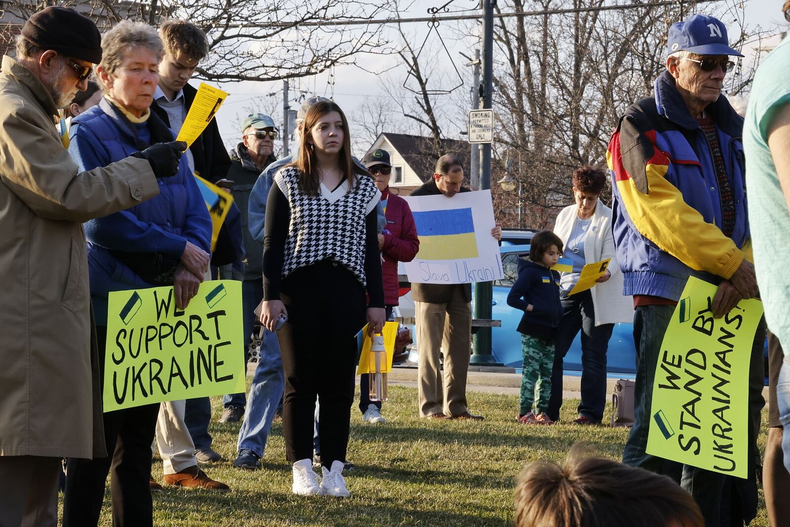 Oxford Citizens for Peace and Justice hosted a rally in support of Ukraine with nearly 100 people in attendance Thursday, March 10, 2022 at Oxford Memorial Park. NICK GRAHAM/STAFF