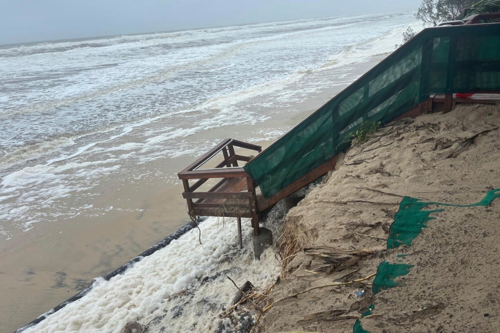 Beach erosion following cyclone Alfred on the Gold Coast, Australia, Saturday, March 8, 2025. (AP Photo/John Pye)