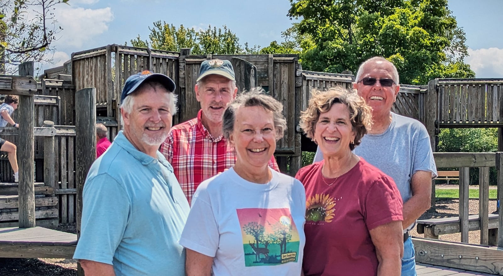 Former Trustee Christine Matacic at the time was president of the Parks Committee and led the two-year effort to design, raise funds for and assemble Ft. Liberty Playland. Members of the original committee were, from left,Rick Titus, Russ Taylor, Matacic, Jane Titus, Frank Peters.