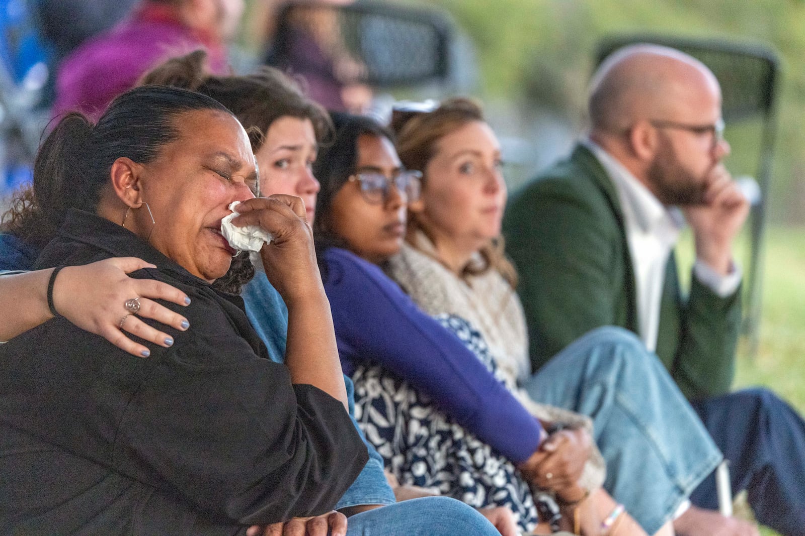 Faith leaders, activists, and supporters of Jessie Hoffman, Jr., cry outside Louisiana State Penitentiary in Angola, La., moments after hearing that he was executed Tuesday, March 18, 2025. (Chris Granger/The Times-Picayune/The New Orleans Advocate via AP)