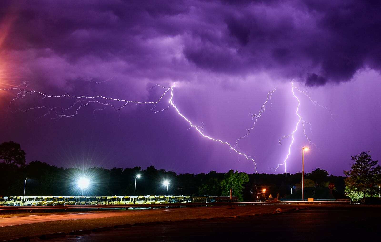 Lightning strikes over the Madison Schools campus after the football game was called with the Mohawks winning 46-0 over Reading Friday, Aug. 31 due to lightning. Multiple high school football games in the area were postponed until the following day due to the storm. NICK GRAHAM/STAFF