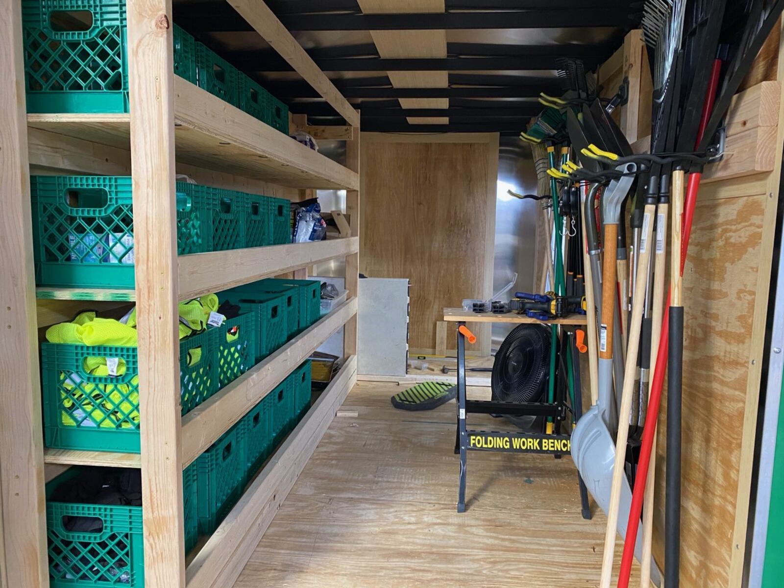 Here's the interior of Hamilton's "Cube" trailer, which contains equipment needed for neighborhood cleanups. It will make its debut Saturday morning in Lindenwald. PROVIDED