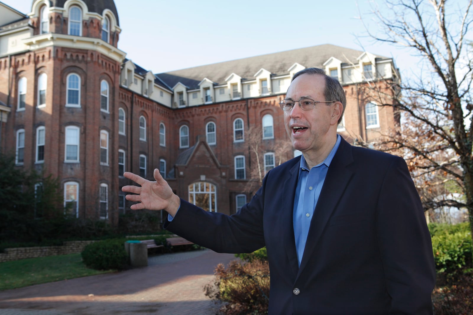 FILE - Former Ohio Gov. Bob Taft speaks during an interview on the campus of the University of Dayton on Dec. 21, 2011, in Dayton, Ohio. Taft urged state lawmakers on Monday, April 24, 2023, against advancing a measure that would make it harder to amend the state constitution or reviving August special elections to do it — calling the combination “especially bad public policy.” (Tony Jones/The Cincinnati Enquirer via AP, File)