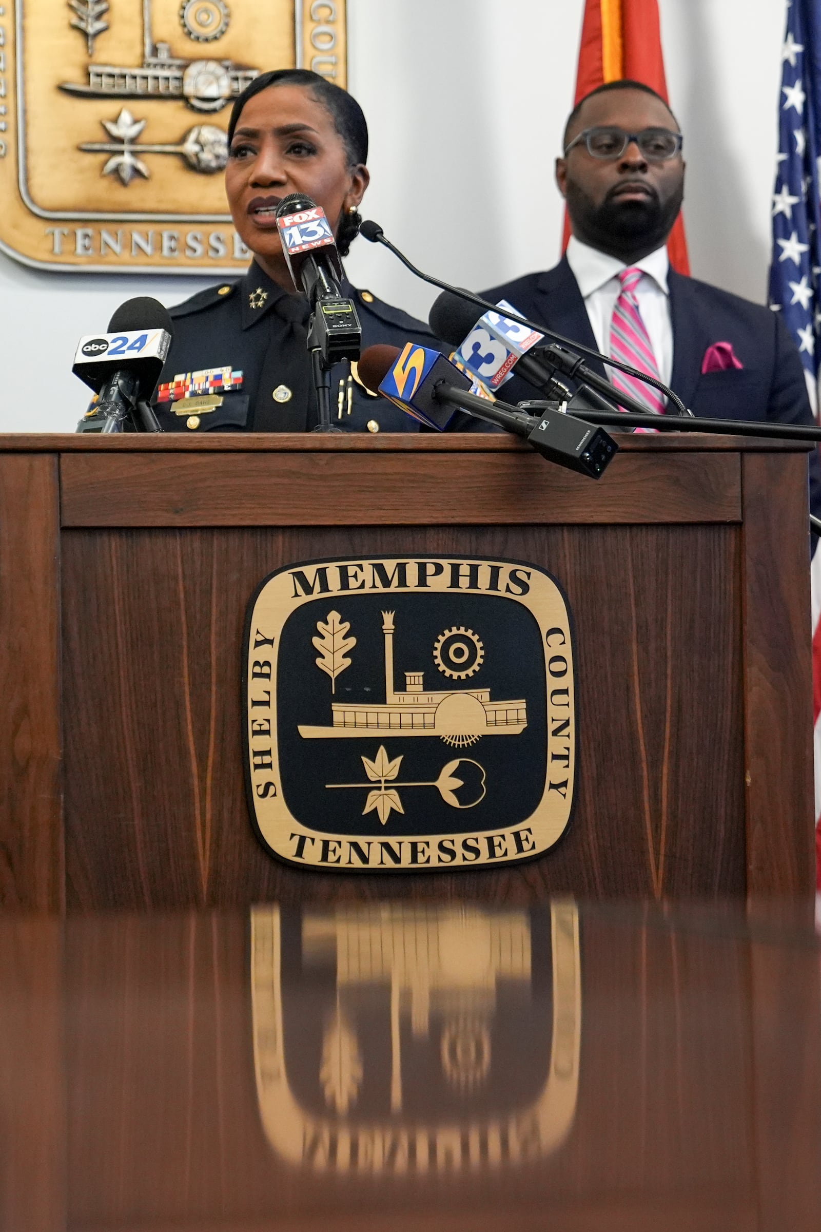 Memphis Police Chief Cerelyn "C.J." Davis speaks during a news conference Thursday, Dec. 5, 2024, in Memphis, Tenn. (AP Photo/George Walker IV)