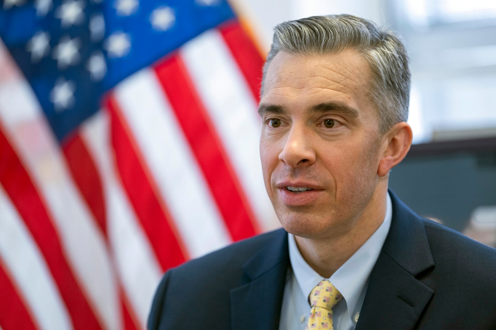 Acting Director of the National Counterterrorism Center Brett Holmgren speaks during an interview at the National Counterterrorism Center, Jan. 8, 2025 in McLean, Va. (AP Photo/Kevin Wolf)