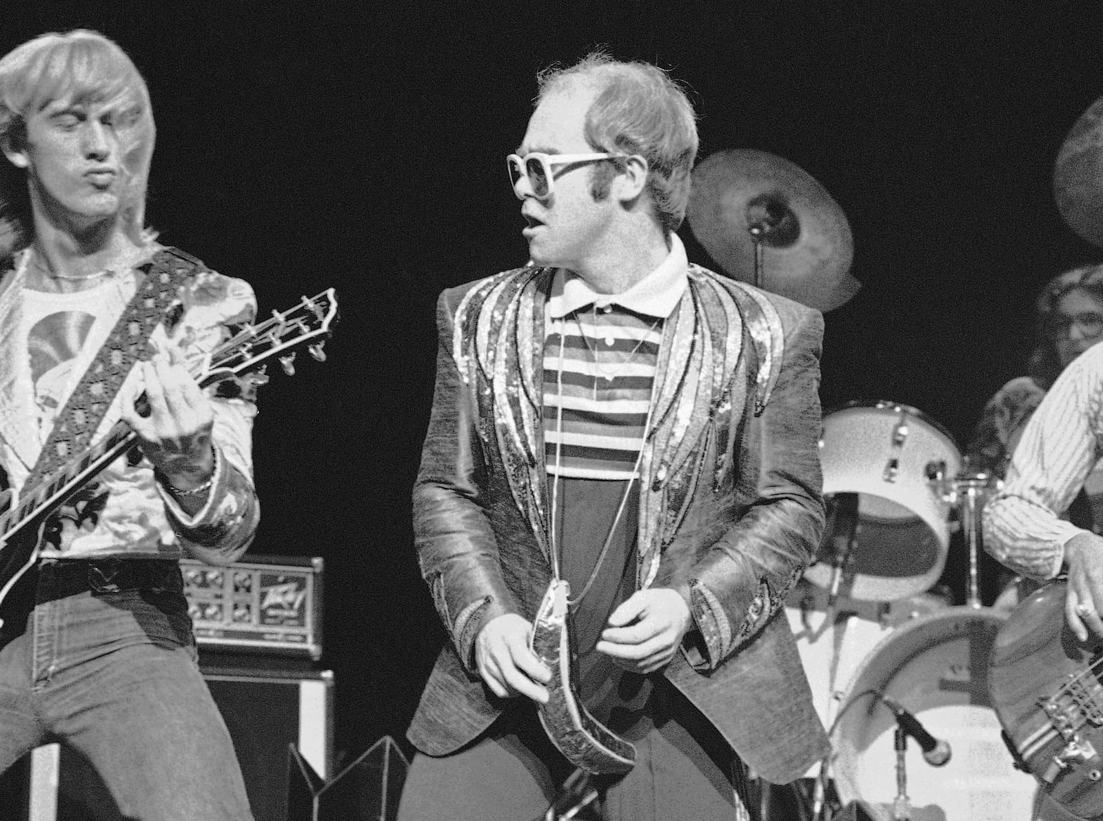 FILE - Rock star Elton John performs at Madison Square Garden, in New York on Aug. 10, 1976. (AP Photo, File)