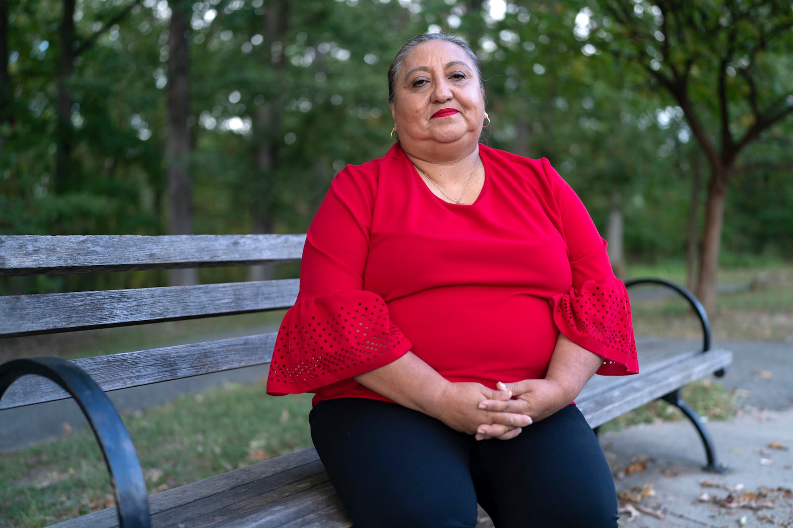 Ingrid Vaca poses for a photograph in Arlington, Va., Wednesday, Oct. 16, 2024. (AP Photo/Jose Luis Magana)