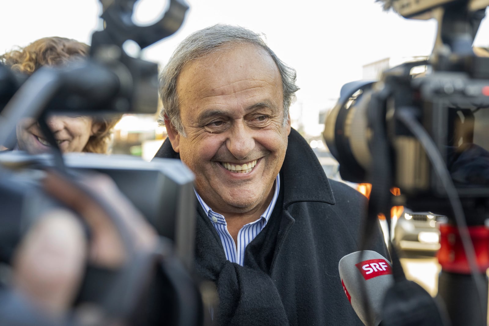 Former UEFA President, Michel Platini leaves the special appeals court in Muttenz, Switzerland, Monday, March 3, 2025. (Urs Flueeler/Keystone via AP)