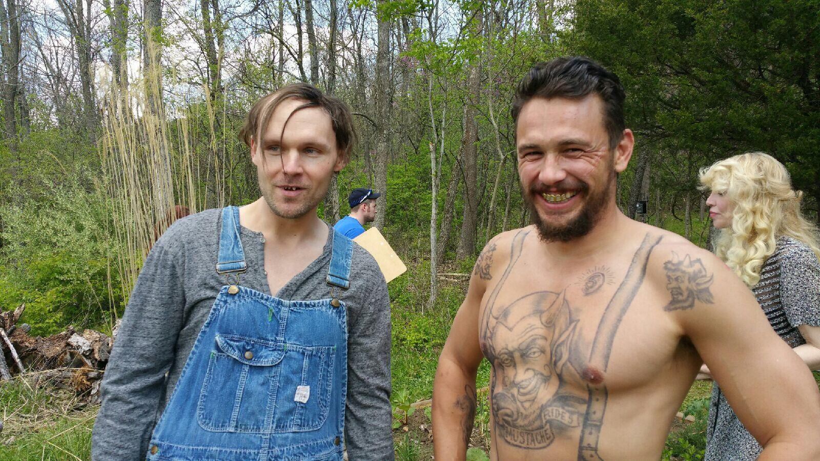 Actors Scott Haze (left) and James Franco (right) on the set of “The Long Home,” which filmed in Hamilton. 