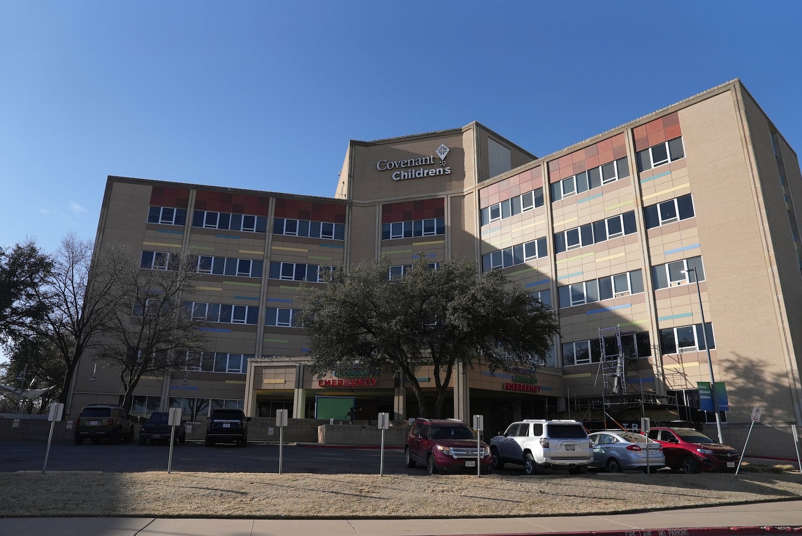 Covenant Children's Hospital is pictured from outside the emergency entrance on Wednesday, Feb. 26, 2025, in Lubbock, Texas. (AP Photo/Mary Conlon)