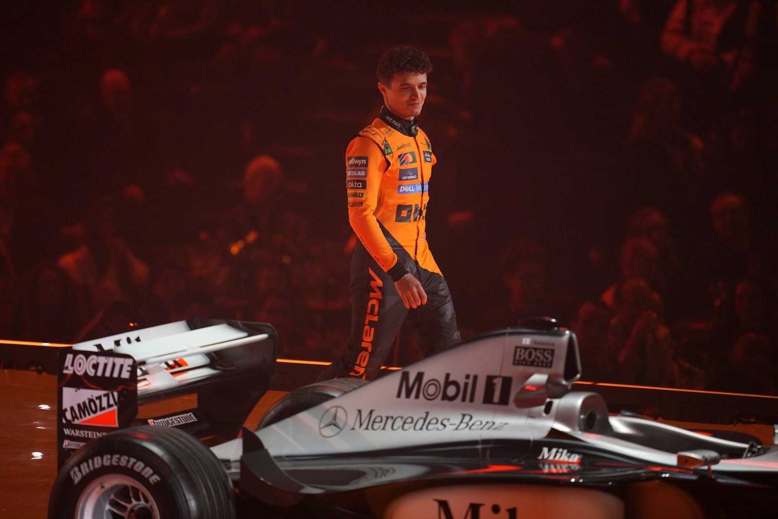 McLaren driver Lando Norris of Britain attends the F1 75 Live launch event at the O2 arena in London, Tuesday, Feb. 18, 2025. (AP Photo/Kin Cheung)