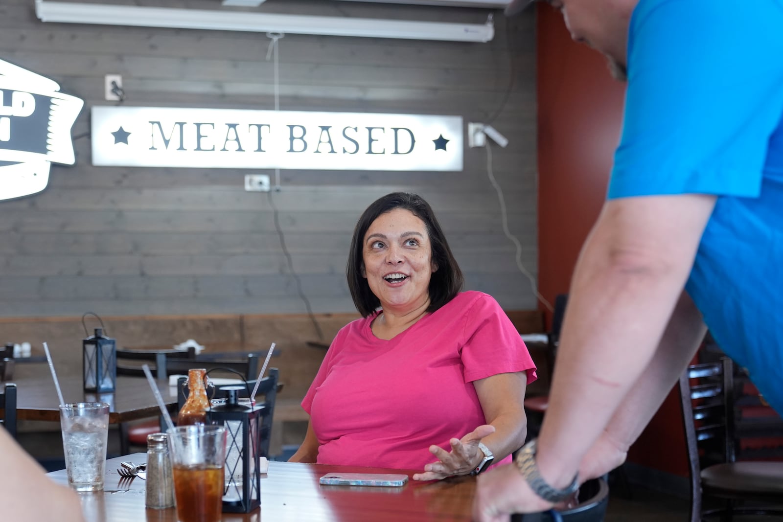 Martha Mackenzie talks about the 2024 presidential election Thursday, Oct. 3, 2024, in Flower Mound, Texas. (AP Photo/LM Otero)