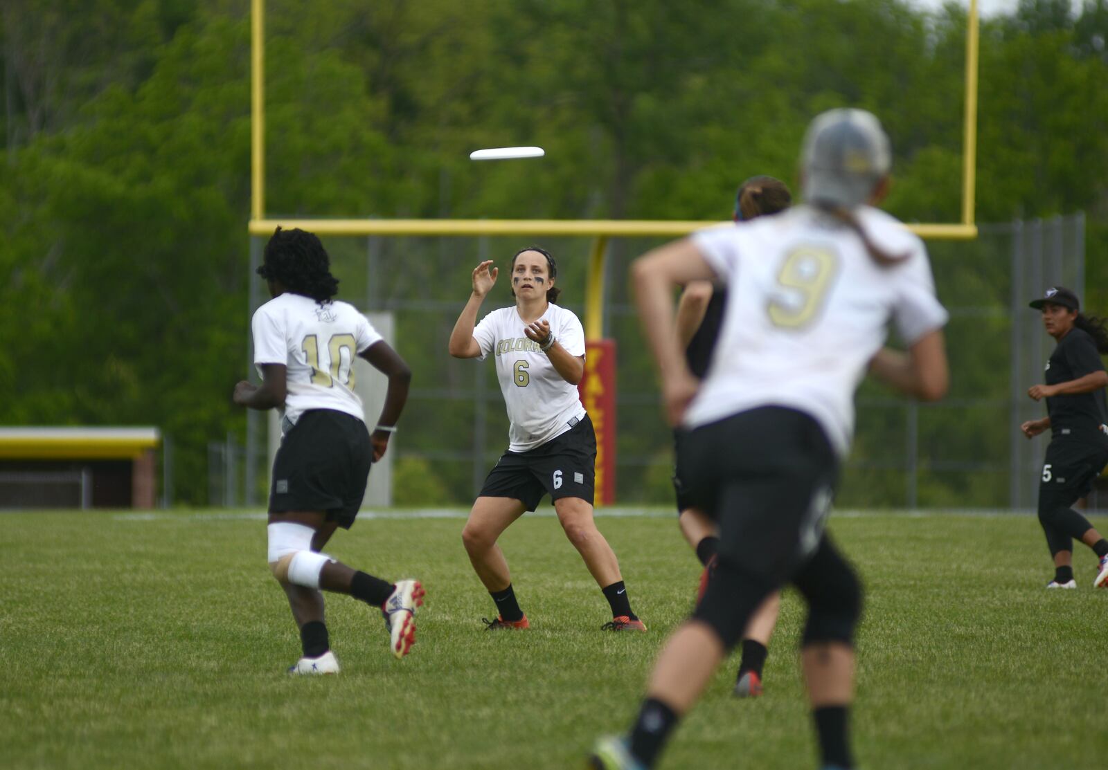 A player from the University of Colorado club eyes a pass on Sunday, May 28, 2017, in the semi-finals matchup in the USA Ultimate Division I Women’s Championship matchup against Texas. MICHAEL D. PITMAN/STAFF