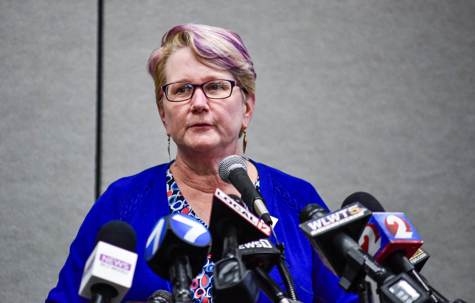 Jennifer Bailer, Butler County health commissioner, speaks during a press conference held at Miami University in Oxford Tuesday, Jan. 28, 2020 regarding two possible cases of coronavirus in students who recently returned back from China. The cases are not confirmed but precautions are being taken. NICK GRAHAM / STAFF