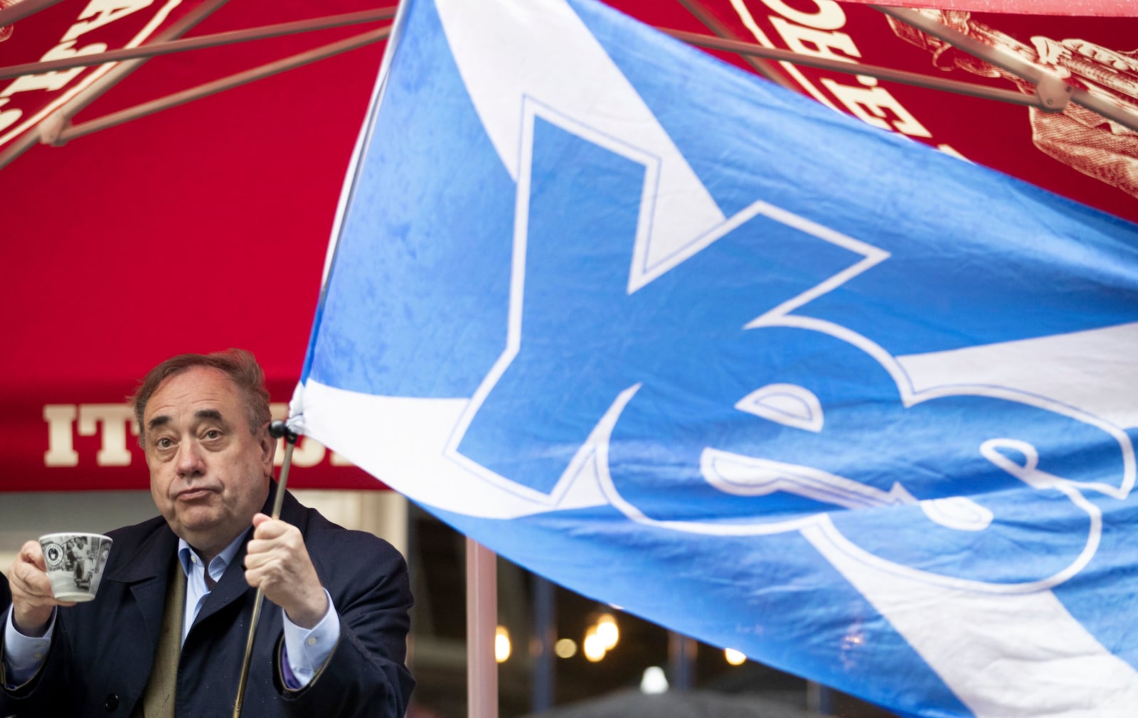 FILE - Alex Salmond poses for a photo during a visit to the Scotsman Lounge in Edinburgh on the campaign trail for the Scottish Parliamentary Election on May 3, 2021. (Jane Barlow/PA via AP)