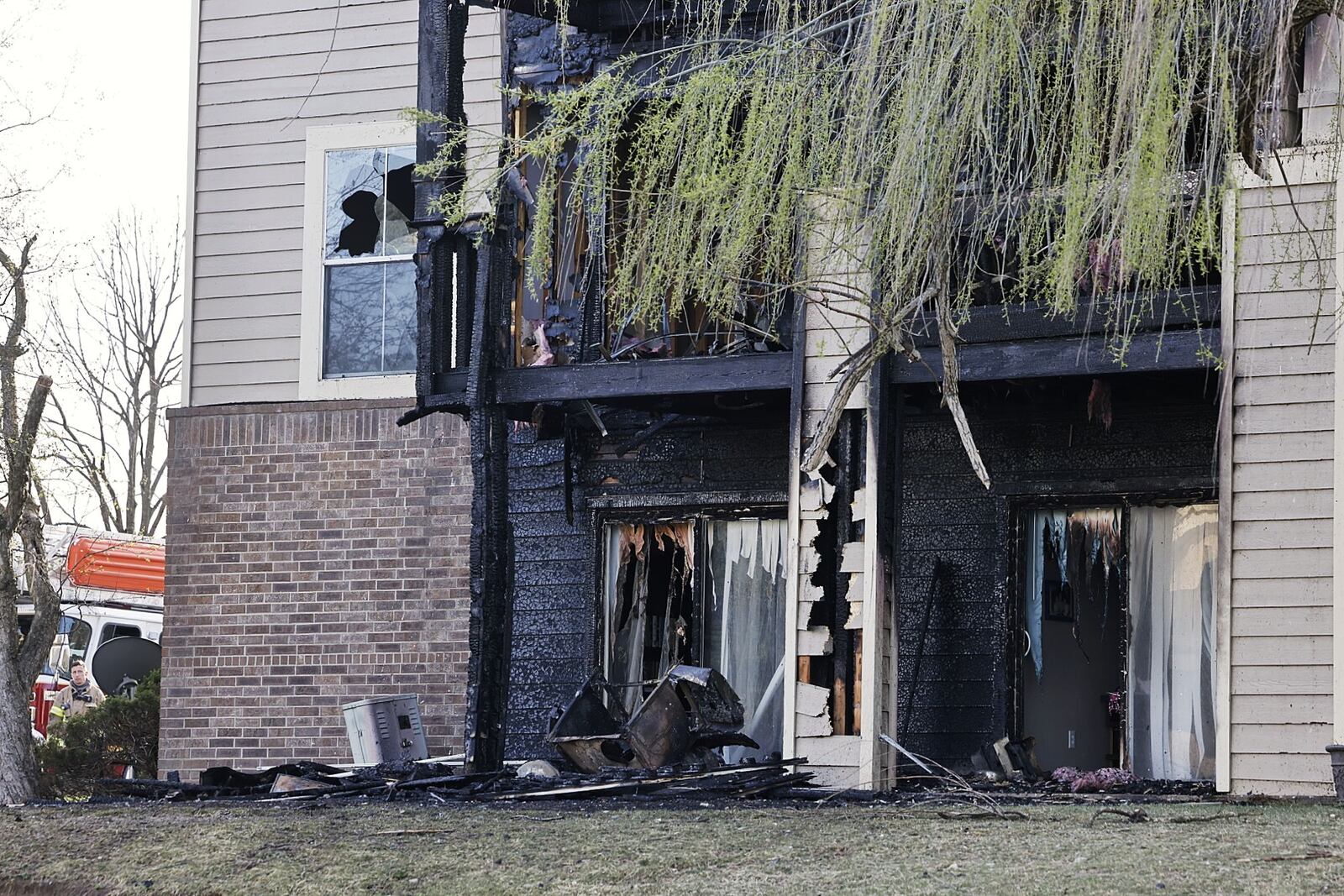 Multiple people were displaced after fire destroyed a ten-unit building at Union Station Apartments off of Fountains Blvd. Monday, March 28 in West Chester Township. NICK GRAHAM/STAFF