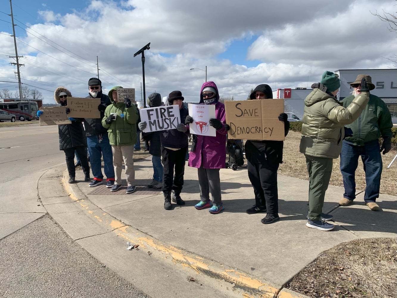 Tesla protest Moraine 2025